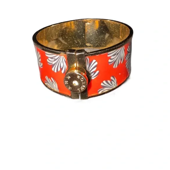Ann Taylor Clamp/Hinge Red Enamel Print, Gold Bracelet - Picture 3 of 3